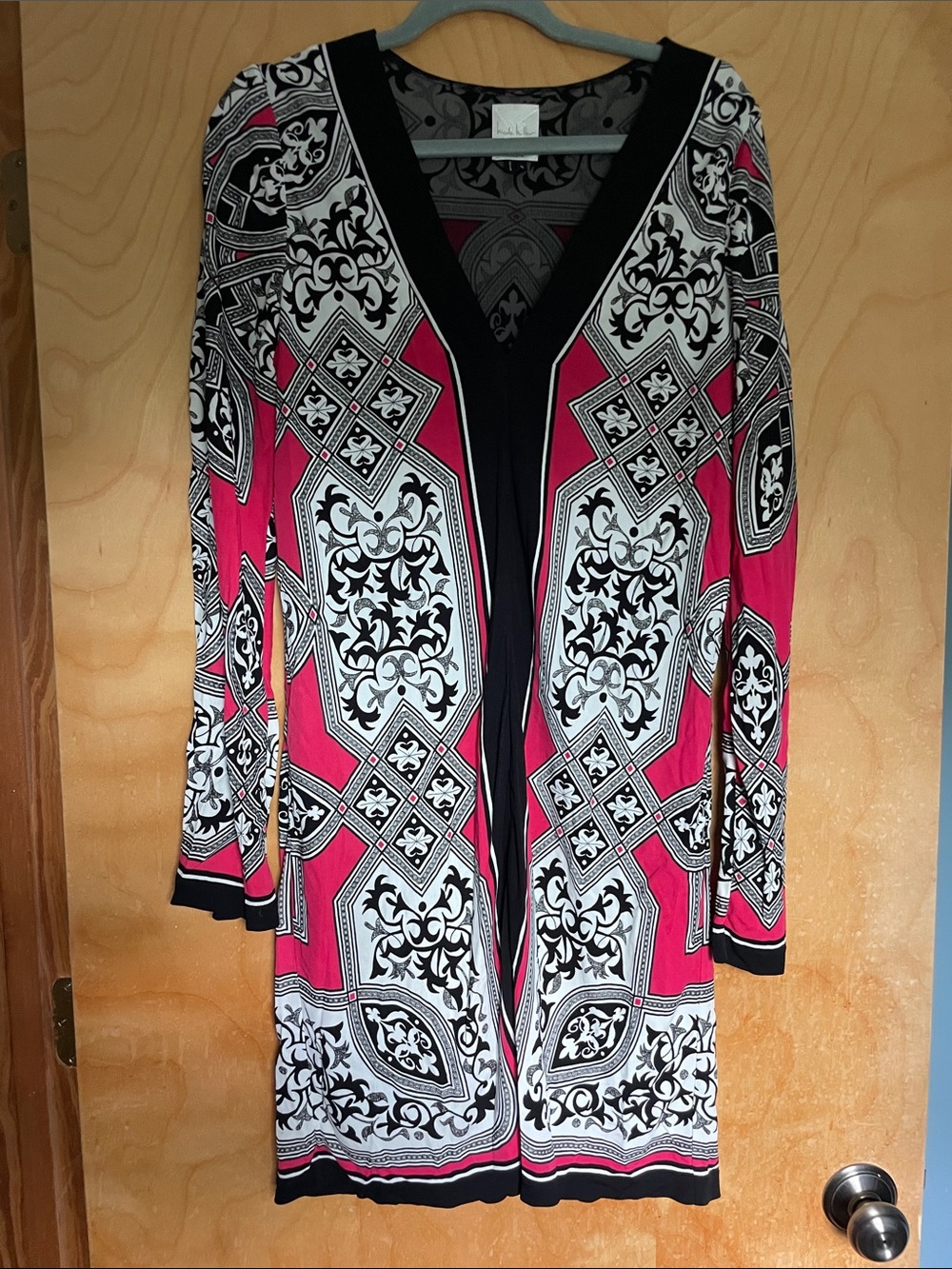 Nicole Miller Pink Black White Patterned Midi Dress